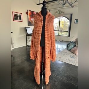FREE PEOPLE Orange Knit Hooded Oversized Women's Sweater size medium